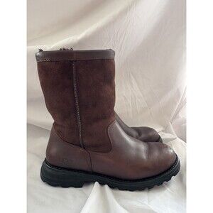 Uggs Brown Leather Boots Lined With Sheepskin Women’s Size 7 SN5381